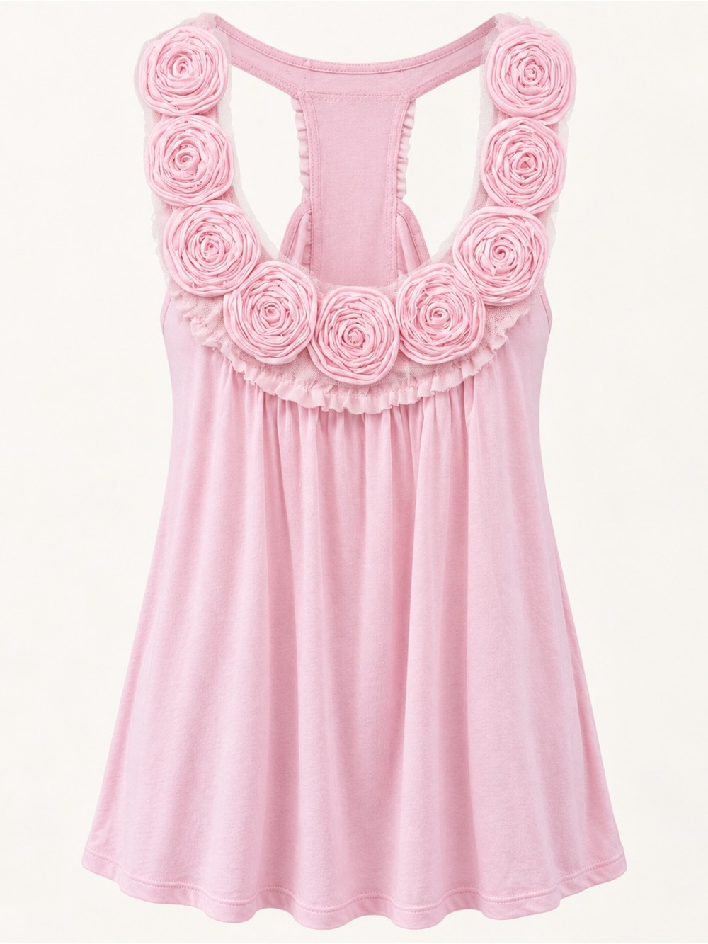 Willi Smith Pink Rosette Babydoll Tank Top Y2K Style Small
